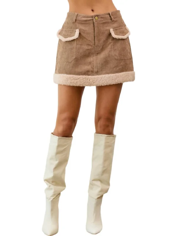 Charming Women's Garments Sherpa Corduroy Mini Skirt In Tan