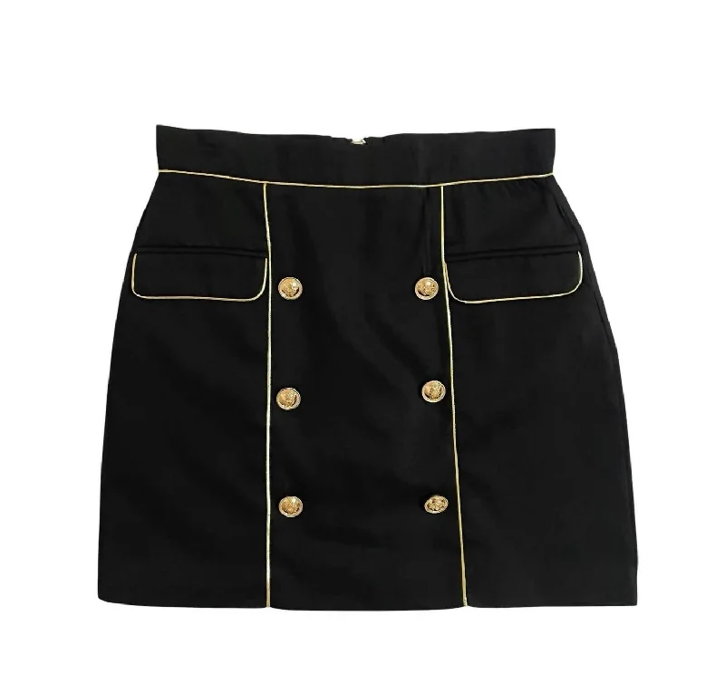 Women's Clothes And Apparel Women's Mini Skirt With Gold Trim And Buttons In Black