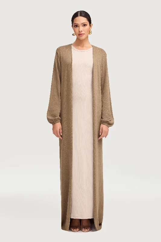 Women's Clothes Knit Open Abaya - Olive