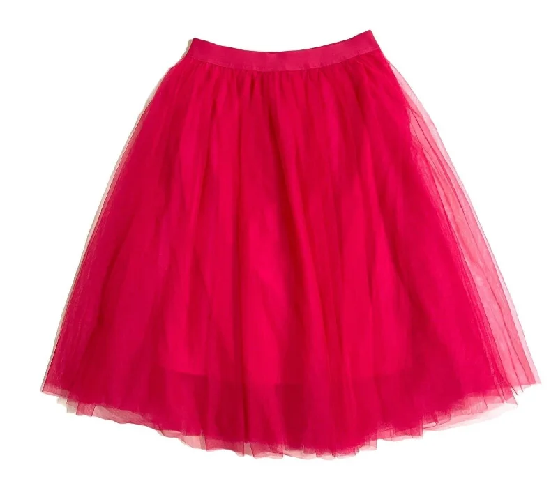 Women's Travel Apparel Women's Tulle Elastic Waist Midi Skirt In Hot Pink