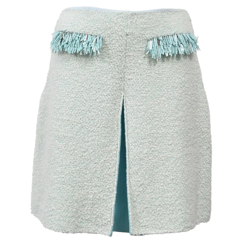 Casual Chic Women's Clothes Lanvin Fringed Mini Skirt in Light Blue Cotton