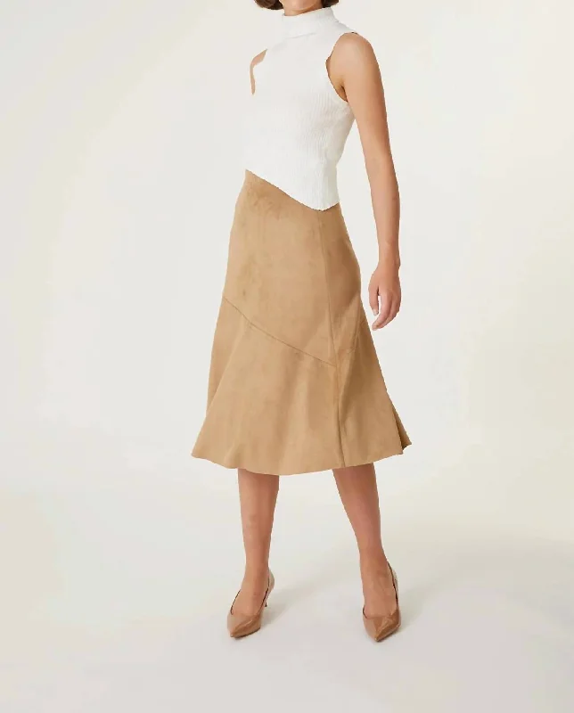 Women's Luxury Attire Roan Faux Suede Midi Skirt In Golden