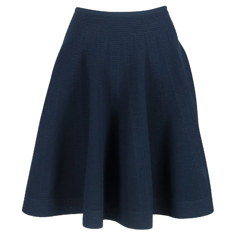 Women's Seasonal Clothing Alaïa Flared A-Line Skirt in Navy Blue Wool