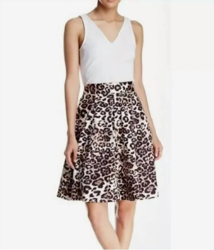 Vintage-Inspired Women's Apparel Animal Print Full A-Line Skirt In Ivory/brown