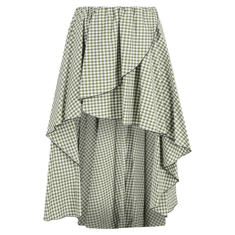 Women's Outerwear Clothing Caroline Constas Adelle Gingham Midi Asymmetric Skirt in Green Cotton