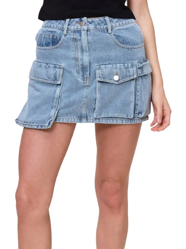 Fashionable Women's Outfit Denim Cargo Mini Skirt In Blue