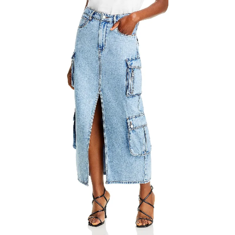 Women's Holiday Clothing Womens Cargo Maxi Denim Skirt