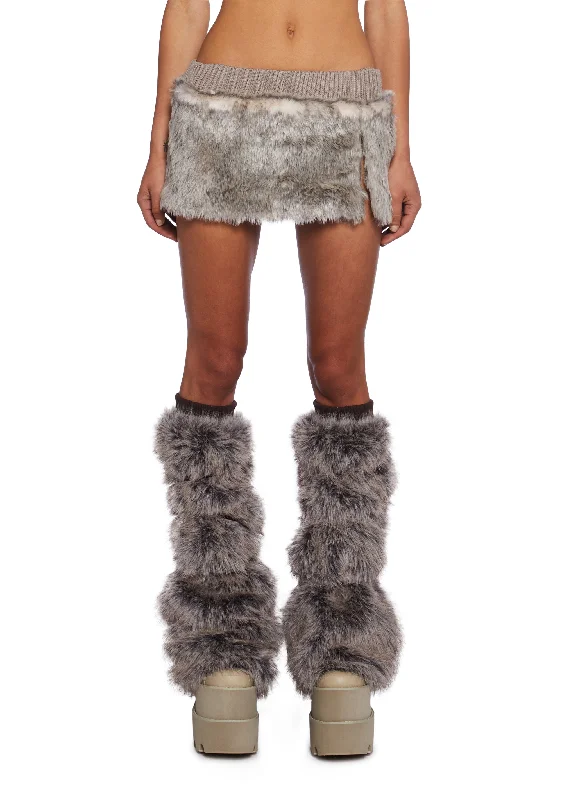 Affordable Women's Clothing Chamber Faux Fur Mini Skirt - Brown