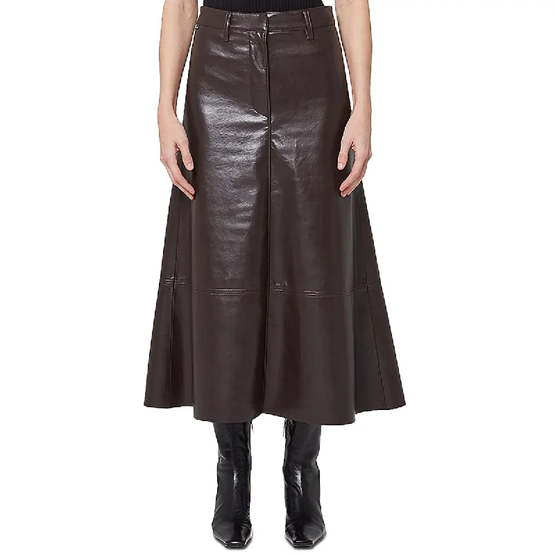 Women's Apparel And Garments Womens Leather Casual Midi Skirt