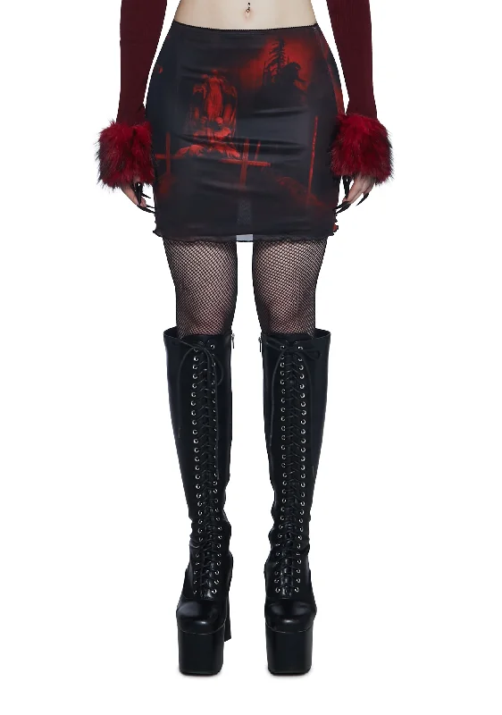 Women's High-Fashion Outfit House Of Horrors Mesh Mini Skirt