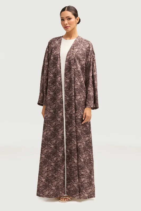 Women's Formal Clothes Printed Open Abaya - Truffle