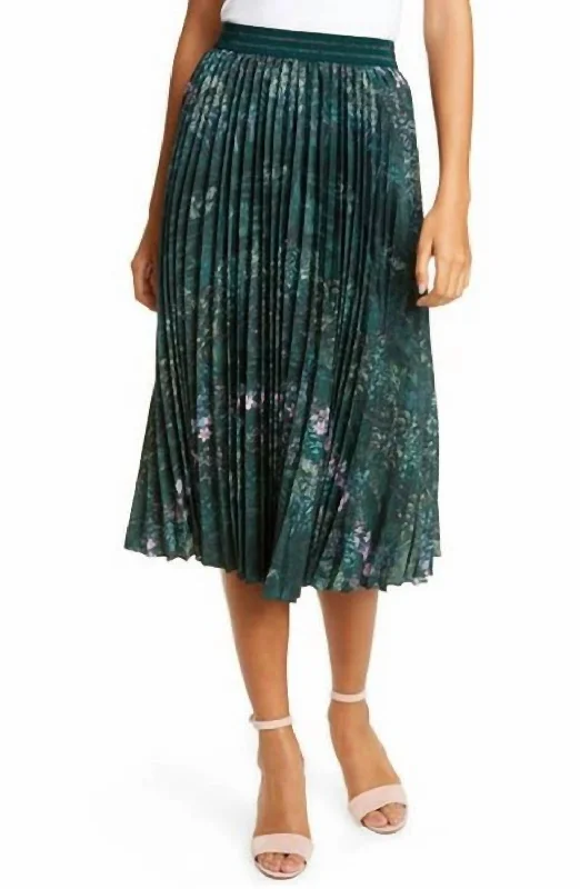 Casual Apparel For Women Midi Pleated Floral Print Skirt In Green