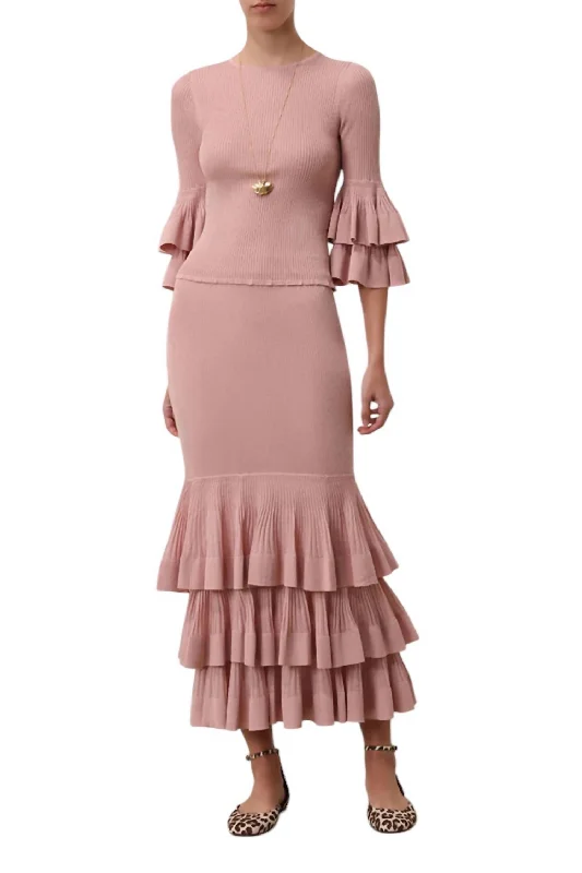 Women's Vacation Outfit Set Illustration Tiered Skirt In Pink