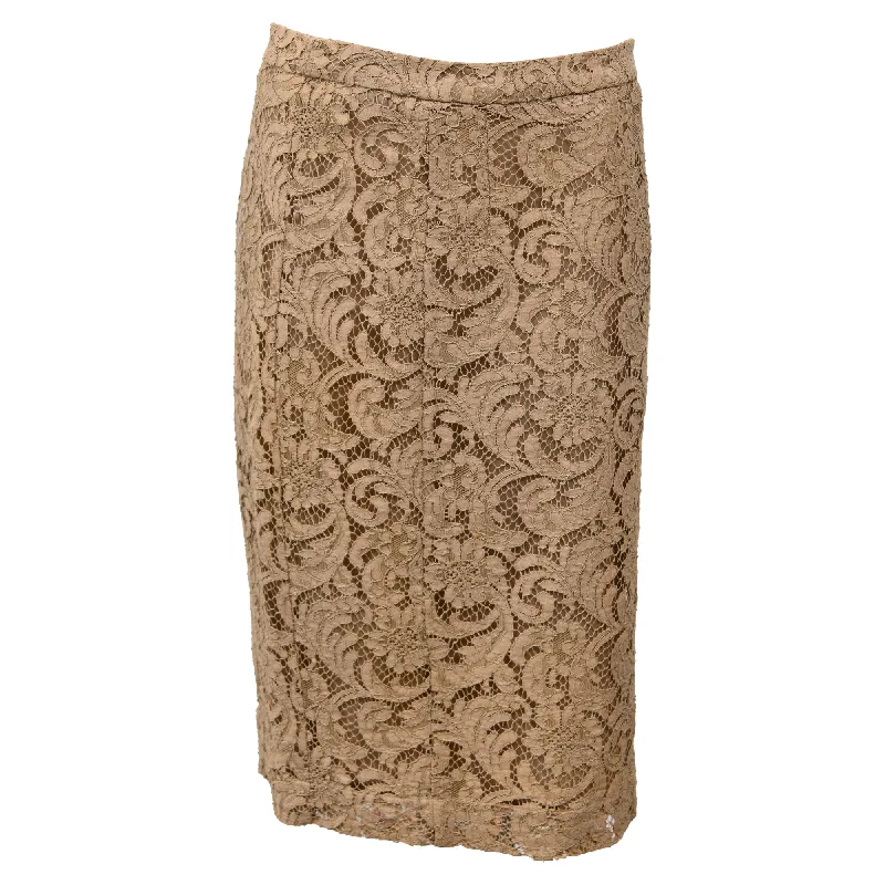 Timeless Women's Clothes Burberry Lace Midi Pencil Skirt in Brown Polyester