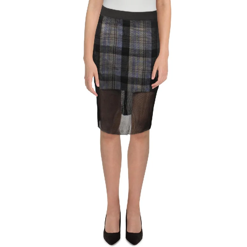 Women's Workout Garments Womens Mesh Plaid Pencil Skirt