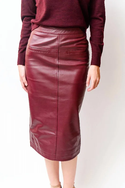 Women's Athletic Outfit Leather Midi Skirt In Cranberry