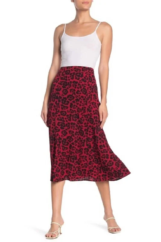 Women's Clothing Sets Animal Print Flare High Rise Crepe Midi Skirt In Red