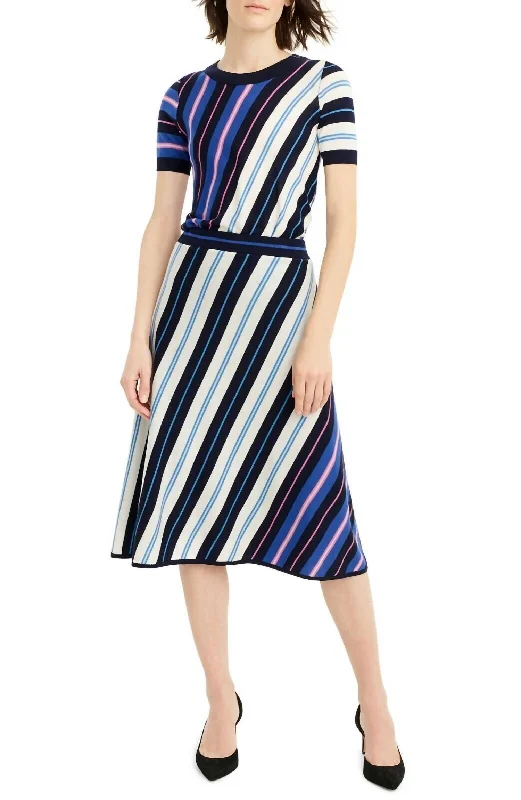 Women's Comfortable Lounge Garments Diagonal Stripe Merino Wool Midi A Line Skirt In Multicolor