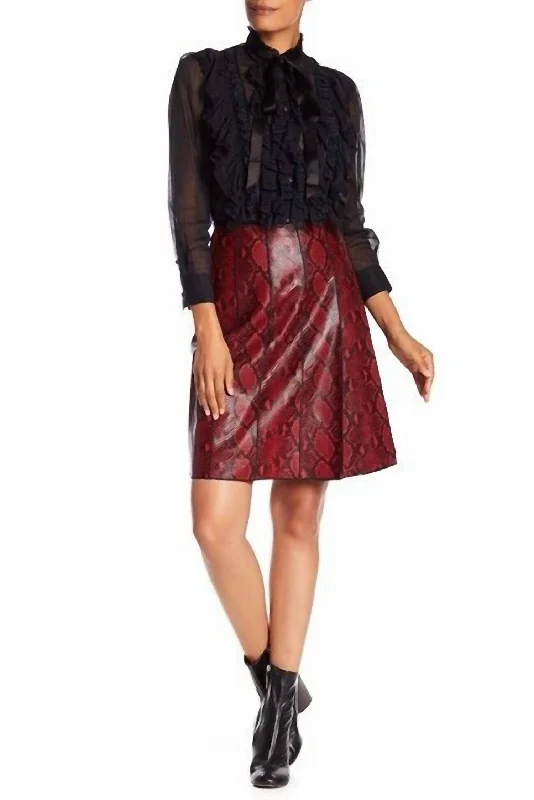 Casual Attire For Women Leather Snake Embossed Pleated Skirt In Red/black