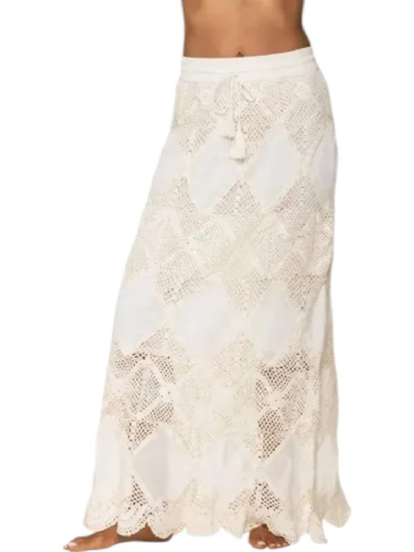 Timeless Women's Apparel Scallop Crochet Maxi Skirt In Ivory