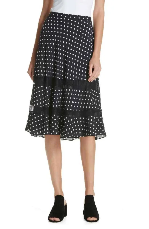 Casual Outfit For Women Polka Dot Lace Trim A Line Midi Skirt In Navy Blue