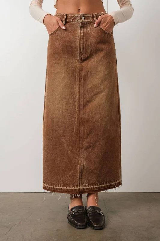 Stylish Women's Outerwear Apparel Washed Denim Skirt In Brown